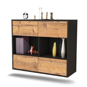 Sideboard Providence | hängend | Korpus Anthrazit | Front in Pinie Holz Optik | 92x79x35cm (BxHxT)