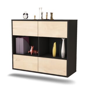 Sideboard Providence | hängend | Korpus Anthrazit | Front in Zeder Holz Optik | 92x79x35cm (BxHxT)