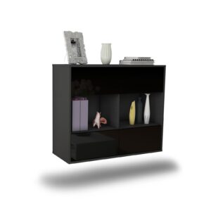 Sideboard Providence | hängend | Korpus Anthrazit | Front in Hochglanz Schwarz | 92x79x35cm (BxHxT)