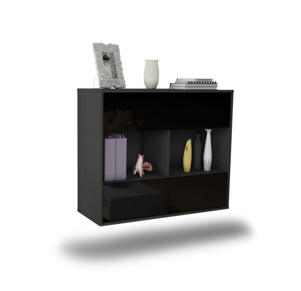 Sideboard Providence | hängend | Korpus Anthrazit | Front in Hochglanz Schwarz | 92x79x35cm (BxHxT)