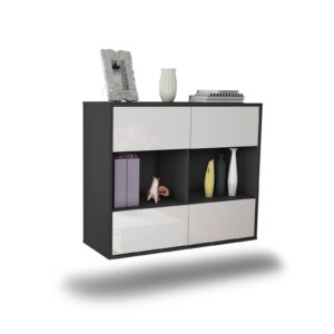 Sideboard Providence | hängend | Korpus Anthrazit | Front in Hochglanz Weiß | 92x79x35cm (BxHxT)