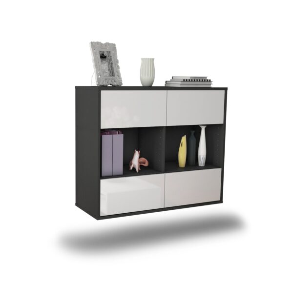 Sideboard Providence | hängend | Korpus Anthrazit | Front in Hochglanz Weiß | 92x79x35cm (BxHxT)