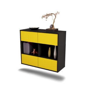 Sideboard Providence | hängend | Korpus Anthrazit | Front in Gelb | 92x79x35cm (BxHxT)