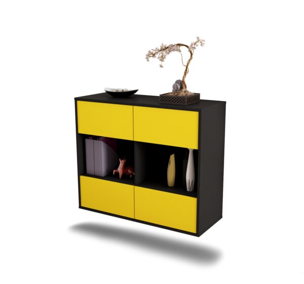 Sideboard Providence | hängend | Korpus Anthrazit | Front in Gelb | 92x79x35cm (BxHxT)