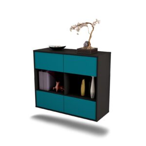 Sideboard Providence | hängend | Korpus Anthrazit | Front in Türkis | 92x79x35cm (BxHxT)