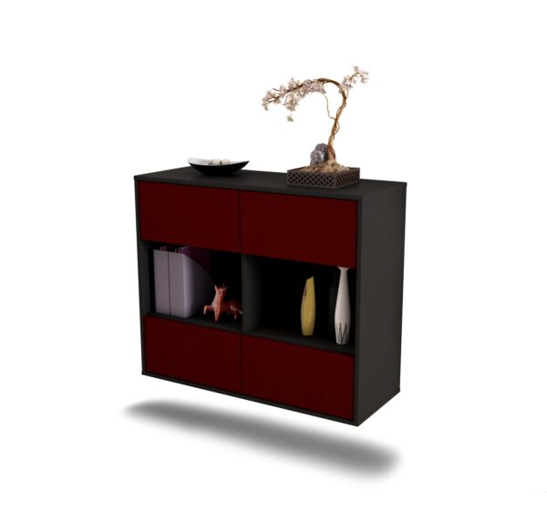Sideboard Providence | hängend | Korpus Anthrazit | Front in Bordeaux | 92x79x35cm (BxHxT)