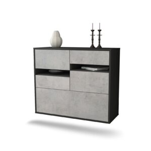 Sideboard Fayetteville | hängend | Korpus Anthrazit | Front in Beton Optik | 92x79x35cm (BxHxT)