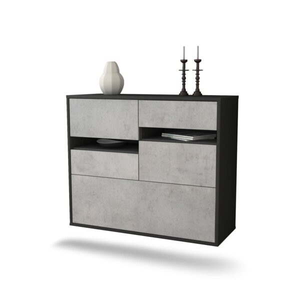 Sideboard Fayetteville | hängend | Korpus Anthrazit | Front in Beton Optik | 92x79x35cm (BxHxT)