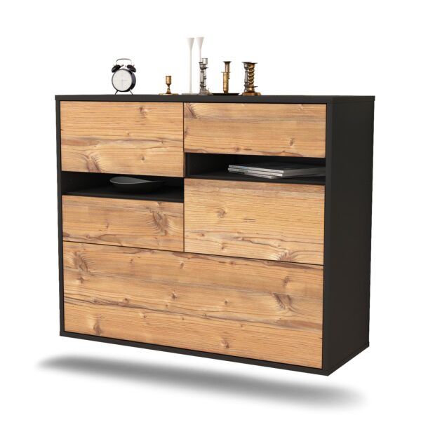 Sideboard Fayetteville | hängend | Korpus Anthrazit | Front in Pinie Holz Optik | 92x79x35cm (BxHxT)