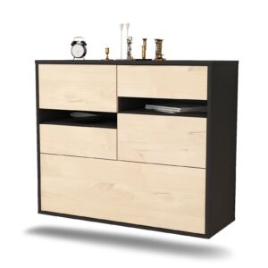 Sideboard Fayetteville | hängend | Korpus Anthrazit | Front in Zeder Holz Optik | 92x79x35cm (BxHxT)