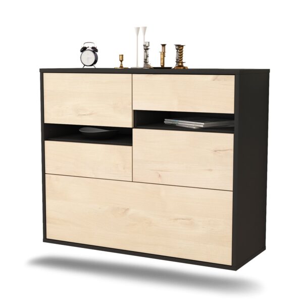 Sideboard Fayetteville | hängend | Korpus Anthrazit | Front in Zeder Holz Optik | 92x79x35cm (BxHxT)