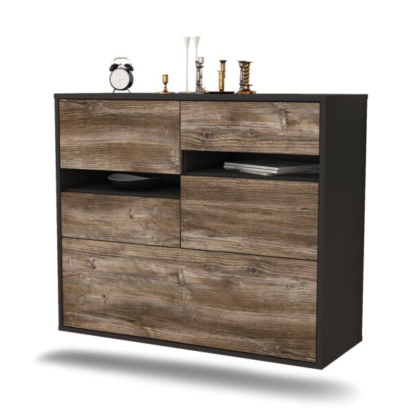 Sideboard Fayetteville | hängend | Korpus Anthrazit | Front in Treibholz Holz Optik | 92x79x35cm (BxHxT)