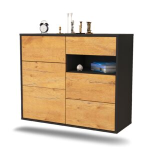 Sideboard Huntsville | hängend | Korpus Anthrazit | Front in Eiche Holz Optik | 92x79x35cm (BxHxT)