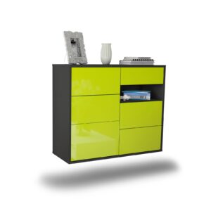 Sideboard Huntsville | hängend | Korpus Anthrazit | Front in Hochglanz Grün | 92x79x35cm (BxHxT)