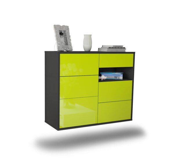 Sideboard Huntsville | hängend | Korpus Anthrazit | Front in Hochglanz Grün | 92x79x35cm (BxHxT)
