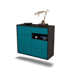 Sideboard Huntsville | hängend | Korpus Anthrazit | Front in Türkis | 92x79x35cm (BxHxT)