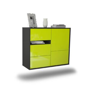 Sideboard Ontario | hängend | Korpus Anthrazit | Front in Hochglanz Grün | 92x79x35cm (BxHxT)