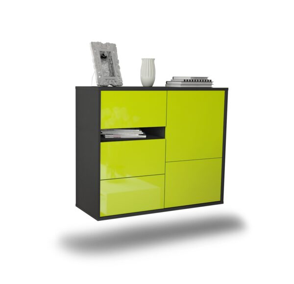 Sideboard Ontario | hängend | Korpus Anthrazit | Front in Hochglanz Grün | 92x79x35cm (BxHxT)