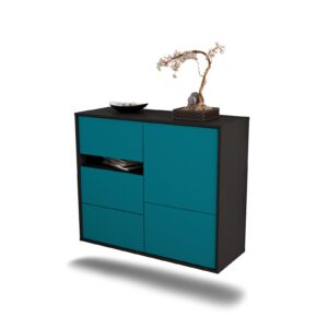 Sideboard Ontario | hängend | Korpus Anthrazit | Front in Türkis | 92x79x35cm (BxHxT)