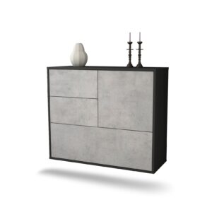 Sideboard Rancho Cucamonga | hängend | Korpus Anthrazit | Front in Beton Optik | 92x79x35cm (BxHxT)