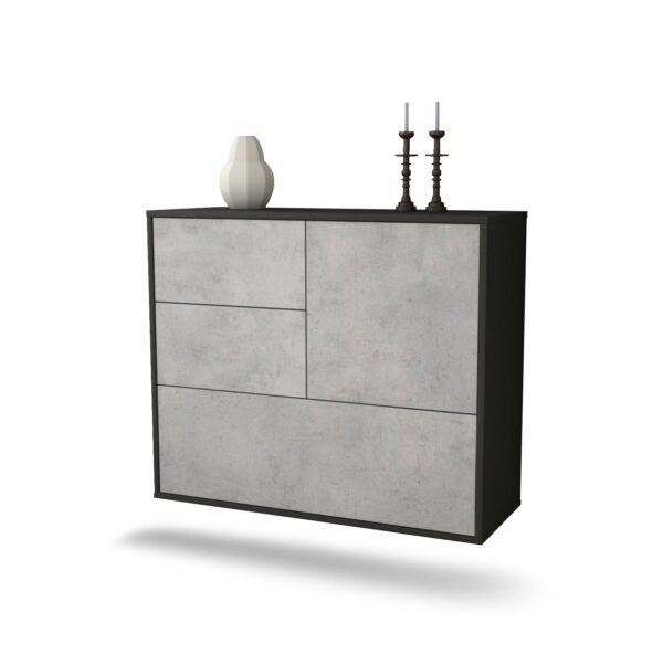 Sideboard Rancho Cucamonga | hängend | Korpus Anthrazit | Front in Beton Optik | 92x79x35cm (BxHxT)