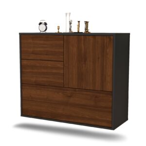 Sideboard Rancho Cucamonga | hängend | Korpus Anthrazit | Front in Walnuss Holz Optik | 92x79x35cm (BxHxT)