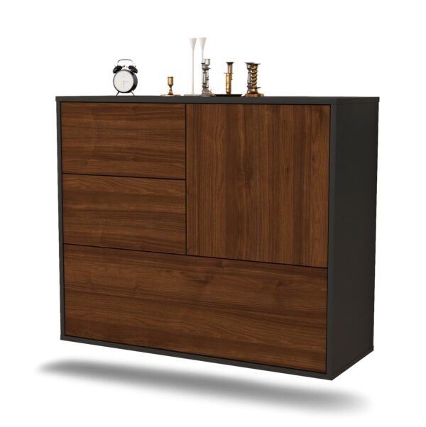 Sideboard Rancho Cucamonga | hängend | Korpus Anthrazit | Front in Walnuss Holz Optik | 92x79x35cm (BxHxT)