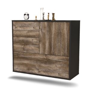 Sideboard Rancho Cucamonga | hängend | Korpus Anthrazit | Front in Treibholz Holz Optik | 92x79x35cm (BxHxT)