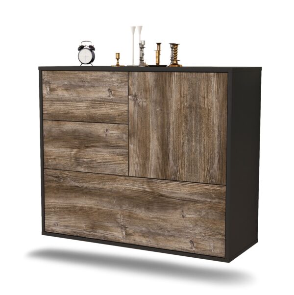 Sideboard Rancho Cucamonga | hängend | Korpus Anthrazit | Front in Treibholz Holz Optik | 92x79x35cm (BxHxT)