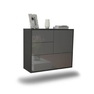 Sideboard Rancho Cucamonga | hängend | Korpus Anthrazit | Front in Hochglanz Grau | 92x79x35cm (BxHxT)