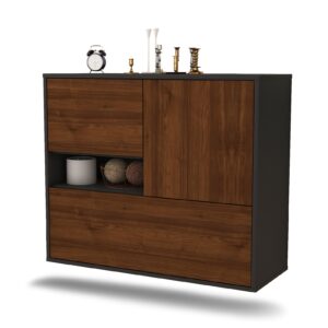 Sideboard Santa Clarita | hängend | Korpus Anthrazit | Front in Walnuss Holz Optik | 92x79x35cm (BxHxT)