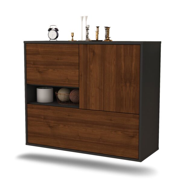 Sideboard Santa Clarita | hängend | Korpus Anthrazit | Front in Walnuss Holz Optik | 92x79x35cm (BxHxT)