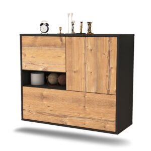 Sideboard Santa Clarita | hängend | Korpus Anthrazit | Front in Pinie Holz Optik | 92x79x35cm (BxHxT)