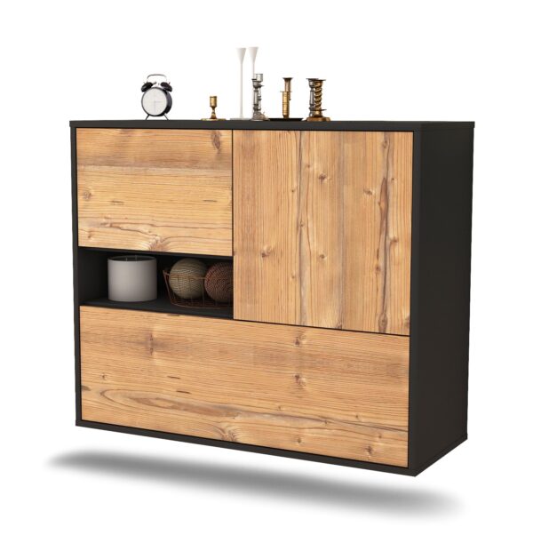 Sideboard Santa Clarita | hängend | Korpus Anthrazit | Front in Pinie Holz Optik | 92x79x35cm (BxHxT)