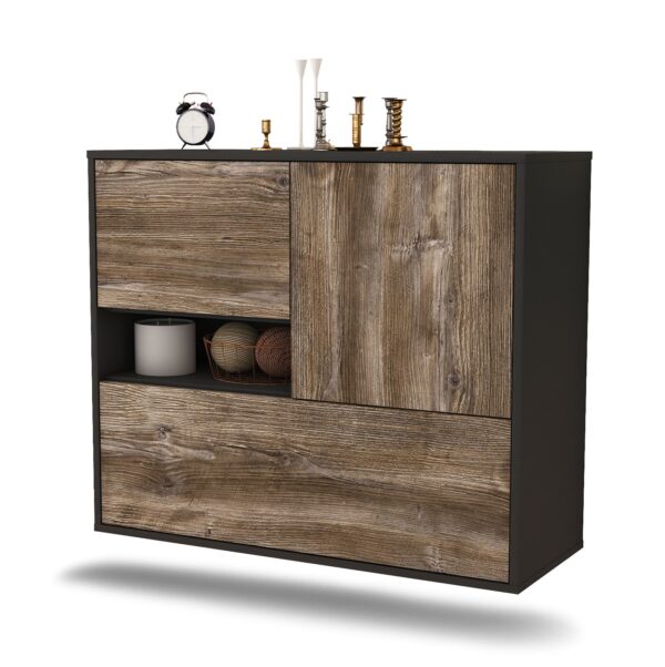 Sideboard Santa Clarita | hängend | Korpus Anthrazit | Front in Treibholz Holz Optik | 92x79x35cm (BxHxT)