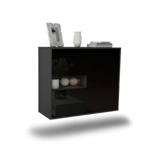 Sideboard Santa Clarita | hängend | Korpus Anthrazit | Front in Hochglanz Schwarz | 92x79x35cm (BxHxT)