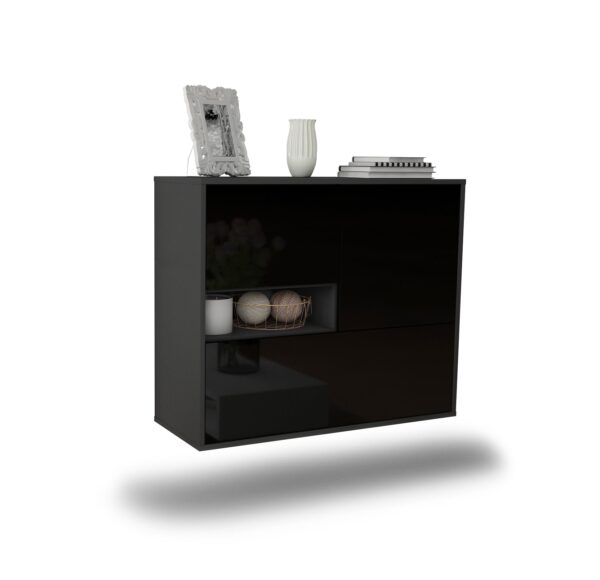 Sideboard Santa Clarita | hängend | Korpus Anthrazit | Front in Hochglanz Schwarz | 92x79x35cm (BxHxT)