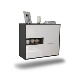 Sideboard Santa Clarita | hängend | Korpus Anthrazit | Front in Hochglanz Weiß | 92x79x35cm (BxHxT)