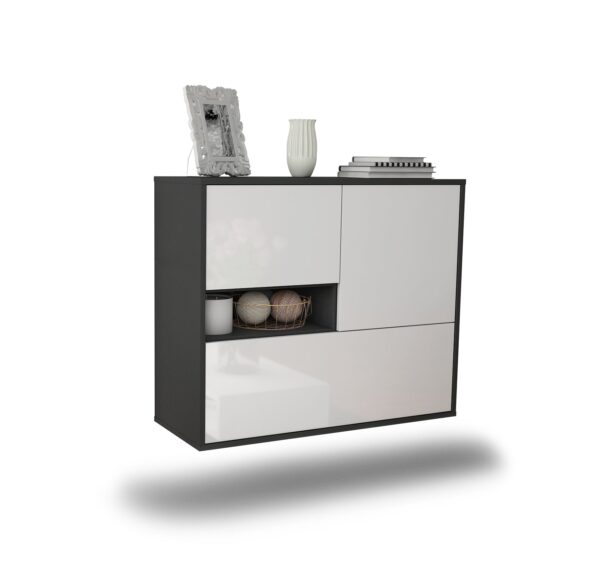 Sideboard Santa Clarita | hängend | Korpus Anthrazit | Front in Hochglanz Weiß | 92x79x35cm (BxHxT)
