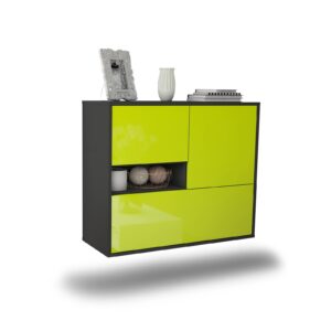 Sideboard Santa Clarita | hängend | Korpus Anthrazit | Front in Hochglanz Grün | 92x79x35cm (BxHxT)