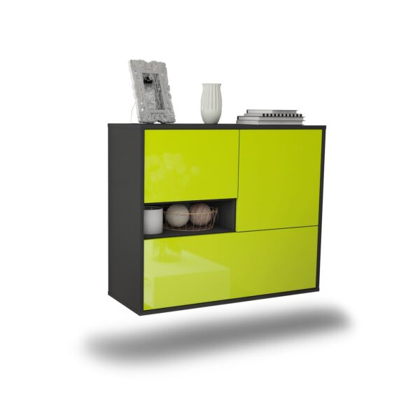 Sideboard Santa Clarita | hängend | Korpus Anthrazit | Front in Hochglanz Grün | 92x79x35cm (BxHxT)