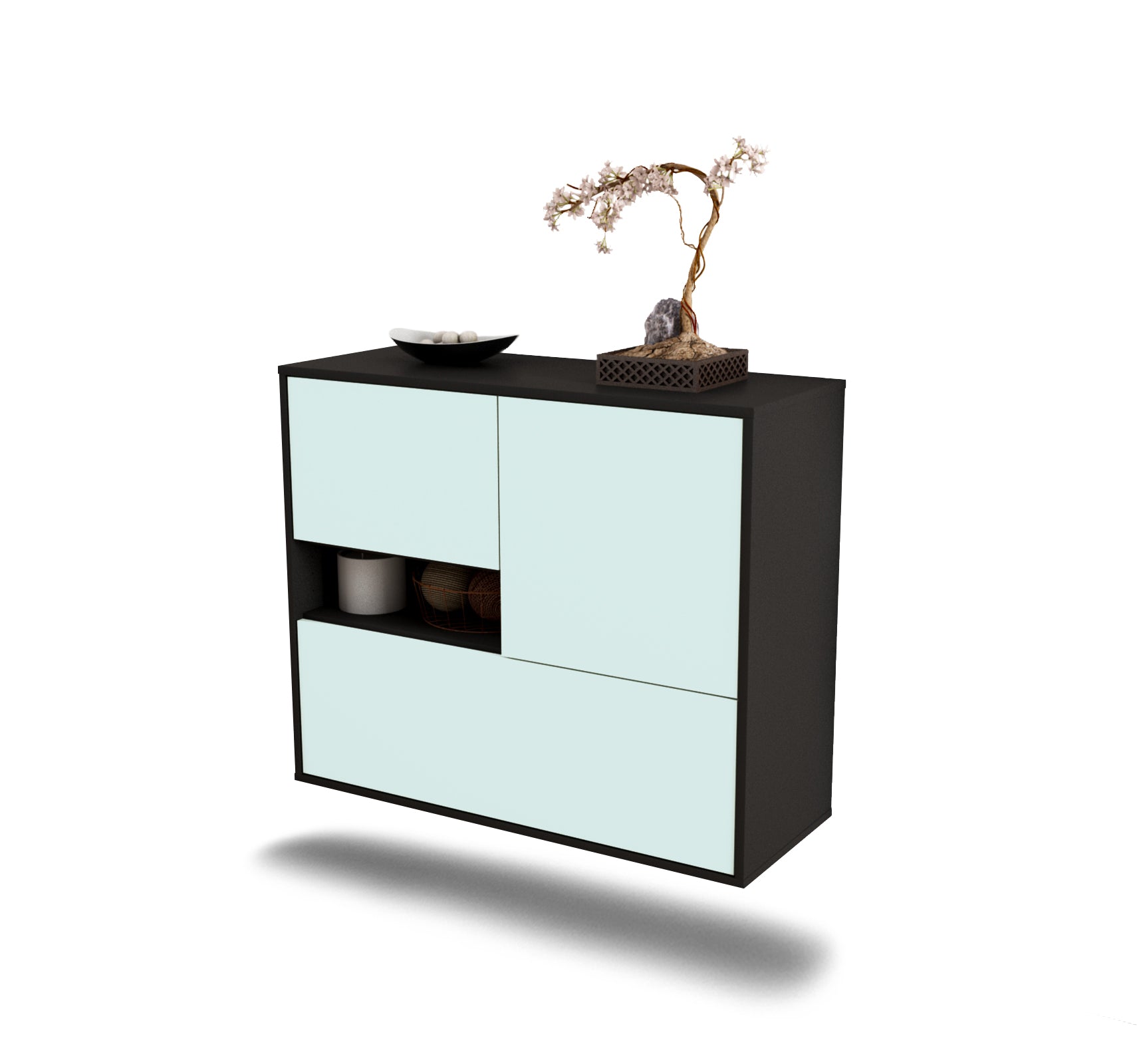 Sideboard Santa Clarita | hängend | Korpus Anthrazit | Front in Mint | 92x79x35cm (BxHxT) 1 Sideboard Santa Clarita | hängend | Korpus Anthrazit | Front in Mint | 92x79x35cm (BxHxT)