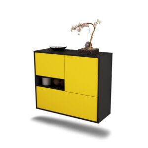 Sideboard Santa Clarita | hängend | Korpus Anthrazit | Front in Gelb | 92x79x35cm (BxHxT)