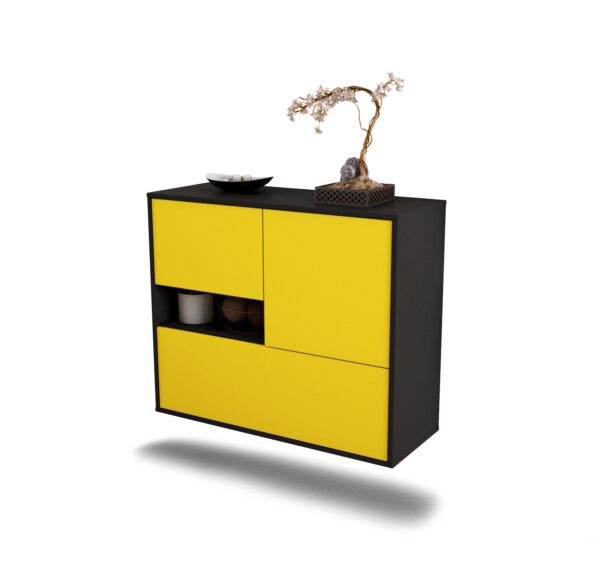 Sideboard Santa Clarita | hängend | Korpus Anthrazit | Front in Gelb | 92x79x35cm (BxHxT)