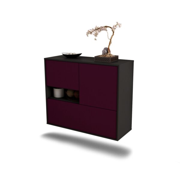Sideboard Santa Clarita | hängend | Korpus Anthrazit | Front in Lila | 92x79x35cm (BxHxT)