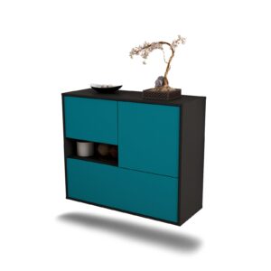 Sideboard Santa Clarita | hängend | Korpus Anthrazit | Front in Türkis | 92x79x35cm (BxHxT)