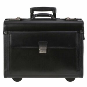 Pilotenkoffer Leder mit Rollen 49x40x26cm "Silvana" schwarz Alassio