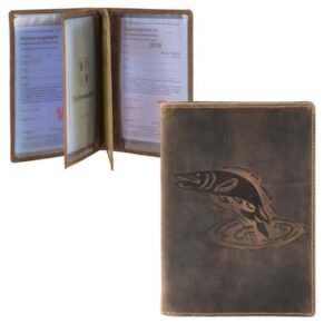 Ausweisetui Leder 12x16cm 3teilig mit Fisch-Prägung "Vintage" antikbraun Hecht