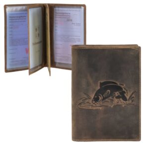 Ausweisetui Leder 12x16cm 3teilig mit Fisch-Prägung "Vintage" antikbraun Karpfen