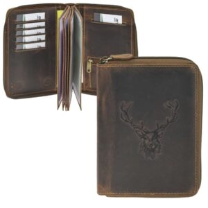 Greenburry Ausweisetui Leder 13x17cm mit Reißverschluss "Vintage" Royal Stag Hirsch antikbraun